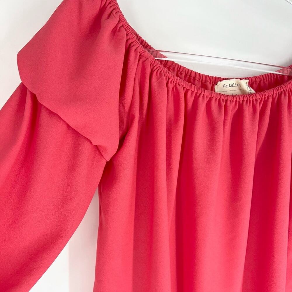 Nicole Miller Artelier Ruffle Sleeve Off the Shoulder‎ Blouse Coral M - Picture 4 of 10